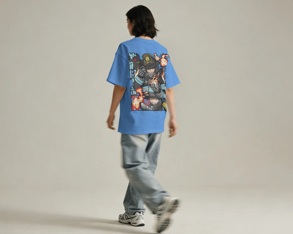 Fire Force Blue Unisex Oversized T-Shirt  || 260 GSM