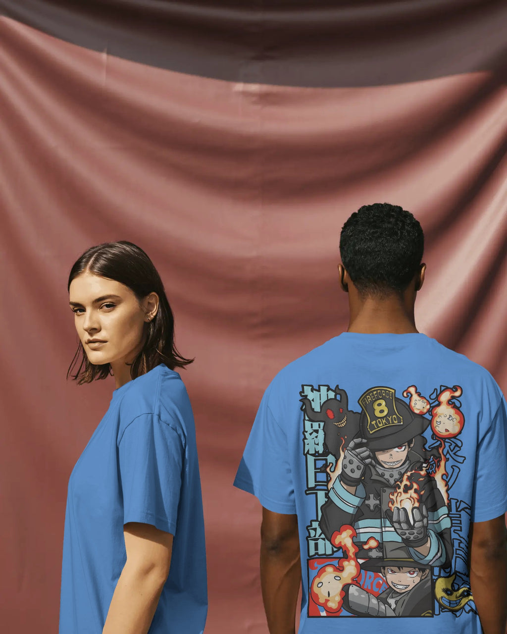 Fire Force Blue Unisex Oversized T-Shirt  || 260 GSM