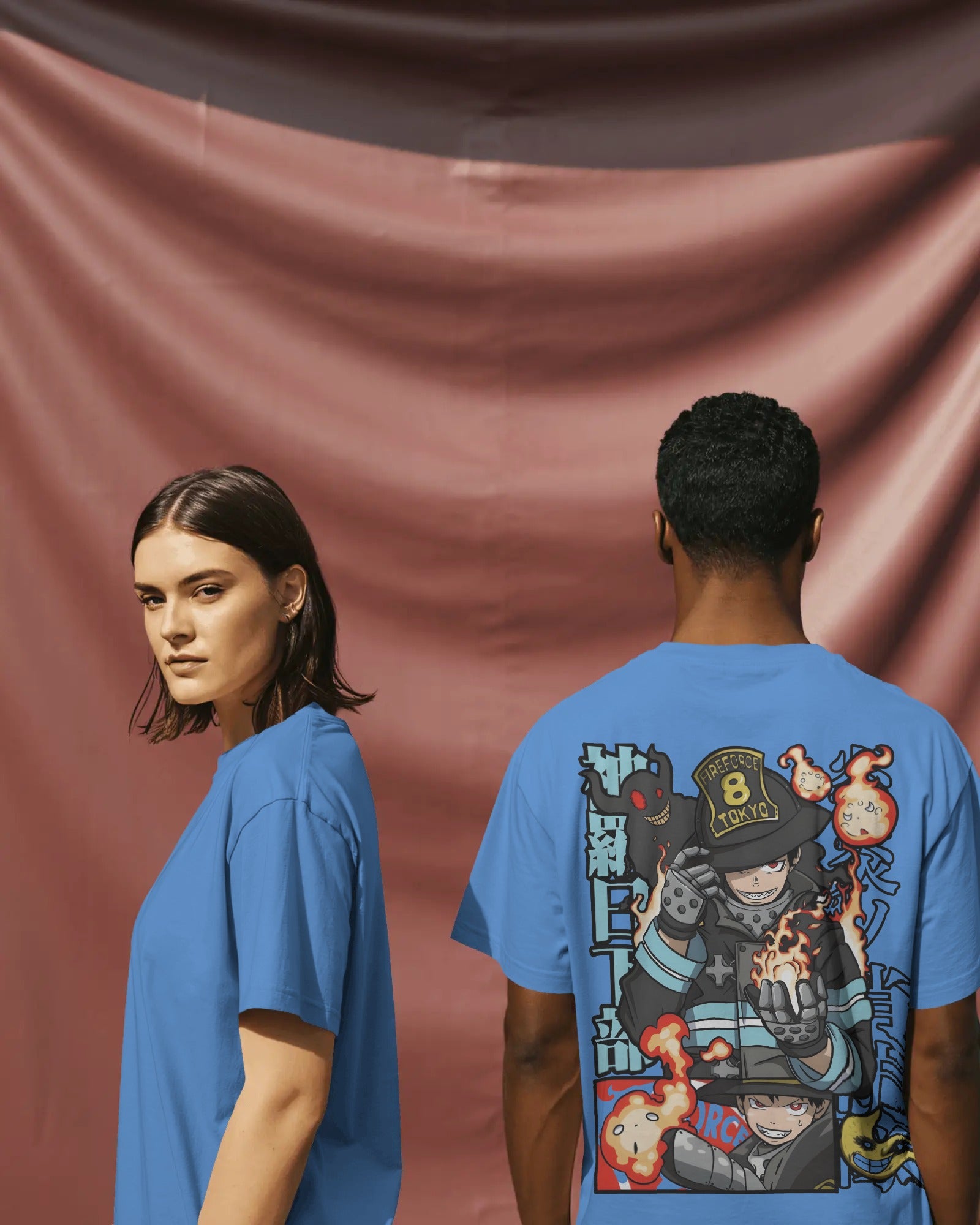 Fire Force Blue Unisex Oversized T-Shirt  || 260 GSM